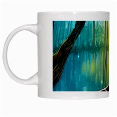 Swamp Bayou Rowboat Sunset Landscape Lake Water Moss Trees Logs Nature Scene Boat Twilight Quiet White Mug by Grandong