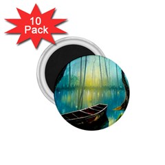 Swamp Bayou Rowboat Sunset Landscape Lake Water Moss Trees Logs Nature Scene Boat Twilight Quiet 1 75  Magnets (10 Pack)  by Grandong