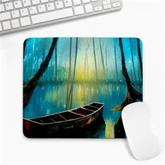 Swamp Bayou Rowboat Sunset Landscape Lake Water Moss Trees Logs Nature Scene Boat Twilight Quiet Large Mousepad by Grandong