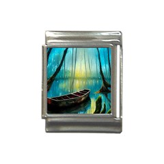 Swamp Bayou Rowboat Sunset Landscape Lake Water Moss Trees Logs Nature Scene Boat Twilight Quiet Italian Charm (13mm) by Grandong