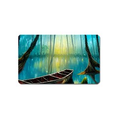 Swamp Bayou Rowboat Sunset Landscape Lake Water Moss Trees Logs Nature Scene Boat Twilight Quiet Magnet (name Card) by Grandong