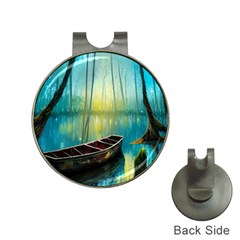 Swamp Bayou Rowboat Sunset Landscape Lake Water Moss Trees Logs Nature Scene Boat Twilight Quiet Hat Clips With Golf Markers by Grandong