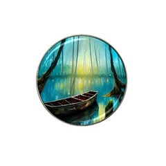 Swamp Bayou Rowboat Sunset Landscape Lake Water Moss Trees Logs Nature Scene Boat Twilight Quiet Hat Clip Ball Marker by Grandong