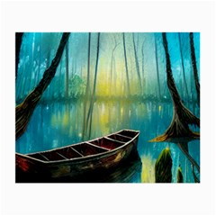 Swamp Bayou Rowboat Sunset Landscape Lake Water Moss Trees Logs Nature Scene Boat Twilight Quiet Small Glasses Cloth (2 Sides) by Grandong