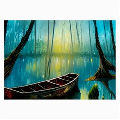 Swamp Bayou Rowboat Sunset Landscape Lake Water Moss Trees Logs Nature Scene Boat Twilight Quiet Large Glasses Cloth by Grandong