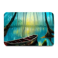 Swamp Bayou Rowboat Sunset Landscape Lake Water Moss Trees Logs Nature Scene Boat Twilight Quiet Plate Mats by Grandong