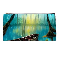 Swamp Bayou Rowboat Sunset Landscape Lake Water Moss Trees Logs Nature Scene Boat Twilight Quiet Pencil Case by Grandong