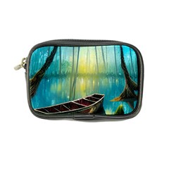 Swamp Bayou Rowboat Sunset Landscape Lake Water Moss Trees Logs Nature Scene Boat Twilight Quiet Coin Purse by Grandong