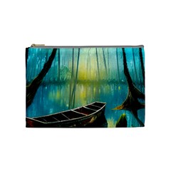 Swamp Bayou Rowboat Sunset Landscape Lake Water Moss Trees Logs Nature Scene Boat Twilight Quiet Cosmetic Bag (medium) by Grandong