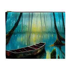 Swamp Bayou Rowboat Sunset Landscape Lake Water Moss Trees Logs Nature Scene Boat Twilight Quiet Cosmetic Bag (xl) by Grandong