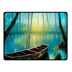 Swamp Bayou Rowboat Sunset Landscape Lake Water Moss Trees Logs Nature Scene Boat Twilight Quiet Fleece Blanket (small) by Grandong