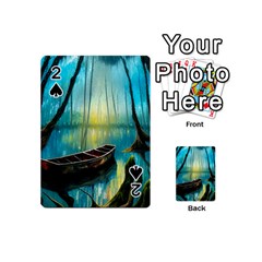 Swamp Bayou Rowboat Sunset Landscape Lake Water Moss Trees Logs Nature Scene Boat Twilight Quiet Playing Cards 54 Designs (mini) by Grandong