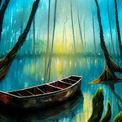 Swamp Bayou Rowboat Sunset Landscape Lake Water Moss Trees Logs Nature Scene Boat Twilight Quiet Play Mat (rectangle) by Grandong