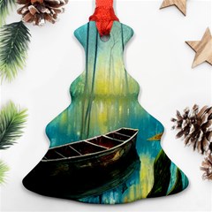 Swamp Bayou Rowboat Sunset Landscape Lake Water Moss Trees Logs Nature Scene Boat Twilight Quiet Ornament (christmas Tree)  by Grandong