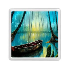 Swamp Bayou Rowboat Sunset Landscape Lake Water Moss Trees Logs Nature Scene Boat Twilight Quiet Memory Card Reader (square) by Grandong