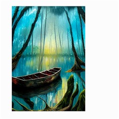 Swamp Bayou Rowboat Sunset Landscape Lake Water Moss Trees Logs Nature Scene Boat Twilight Quiet Large Garden Flag (two Sides) by Grandong