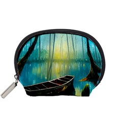 Swamp Bayou Rowboat Sunset Landscape Lake Water Moss Trees Logs Nature Scene Boat Twilight Quiet Accessory Pouch (small) by Grandong