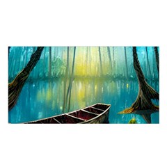 Swamp Bayou Rowboat Sunset Landscape Lake Water Moss Trees Logs Nature Scene Boat Twilight Quiet Satin Shawl 45  X 80  by Grandong