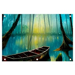 Swamp Bayou Rowboat Sunset Landscape Lake Water Moss Trees Logs Nature Scene Boat Twilight Quiet Banner And Sign 6  X 4  by Grandong