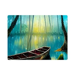 Swamp Bayou Rowboat Sunset Landscape Lake Water Moss Trees Logs Nature Scene Boat Twilight Quiet Premium Plush Fleece Blanket (mini) by Grandong