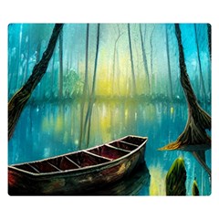 Swamp Bayou Rowboat Sunset Landscape Lake Water Moss Trees Logs Nature Scene Boat Twilight Quiet Premium Plush Fleece Blanket (small) by Grandong