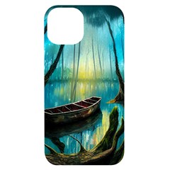 Swamp Bayou Rowboat Sunset Landscape Lake Water Moss Trees Logs Nature Scene Boat Twilight Quiet Iphone 14 Black Uv Print Case by Grandong