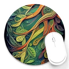 Outdoors Night Setting Scene Forest Woods Light Moonlight Nature Wilderness Leaves Branches Abstract Round Mousepad by Grandong