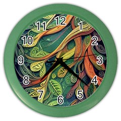 Outdoors Night Setting Scene Forest Woods Light Moonlight Nature Wilderness Leaves Branches Abstract Color Wall Clock by Grandong