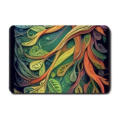 Outdoors Night Setting Scene Forest Woods Light Moonlight Nature Wilderness Leaves Branches Abstract Small Doormat by Grandong