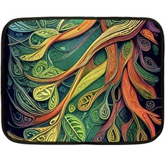 Outdoors Night Setting Scene Forest Woods Light Moonlight Nature Wilderness Leaves Branches Abstract Two Sides Fleece Blanket (mini) by Grandong