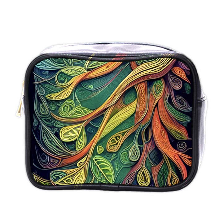 Outdoors Night Setting Scene Forest Woods Light Moonlight Nature Wilderness Leaves Branches Abstract Mini Toiletries Bag (One Side)