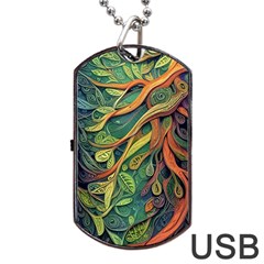 Outdoors Night Setting Scene Forest Woods Light Moonlight Nature Wilderness Leaves Branches Abstract Dog Tag Usb Flash (one Side) by Grandong