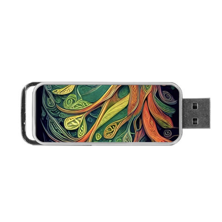 Outdoors Night Setting Scene Forest Woods Light Moonlight Nature Wilderness Leaves Branches Abstract Portable USB Flash (Two Sides)