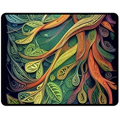 Outdoors Night Setting Scene Forest Woods Light Moonlight Nature Wilderness Leaves Branches Abstract Two Sides Fleece Blanket (medium) by Grandong