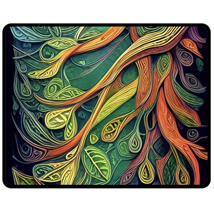 Outdoors Night Setting Scene Forest Woods Light Moonlight Nature Wilderness Leaves Branches Abstract Two Sides Fleece Blanket (Medium)