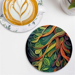 Outdoors Night Setting Scene Forest Woods Light Moonlight Nature Wilderness Leaves Branches Abstract Uv Print Round Tile Coaster by Grandong