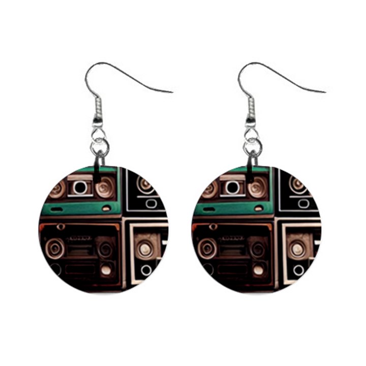 Retro Electronics Old Antiques Texture Wallpaper Vintage Cassette Tapes Retrospective Mini Button Earrings