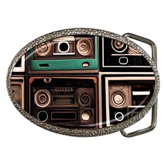 Retro Electronics Old Antiques Texture Wallpaper Vintage Cassette Tapes Retrospective Belt Buckles by Grandong