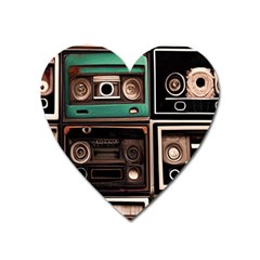 Retro Electronics Old Antiques Texture Wallpaper Vintage Cassette Tapes Retrospective Heart Magnet by Grandong