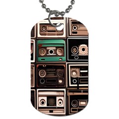 Retro Electronics Old Antiques Texture Wallpaper Vintage Cassette Tapes Retrospective Dog Tag (one Side) by Grandong