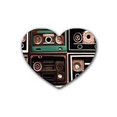 Retro Electronics Old Antiques Texture Wallpaper Vintage Cassette Tapes Retrospective Rubber Coaster (heart) by Grandong