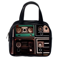 Retro Electronics Old Antiques Texture Wallpaper Vintage Cassette Tapes Retrospective Classic Handbag (one Side) by Grandong