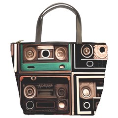 Retro Electronics Old Antiques Texture Wallpaper Vintage Cassette Tapes Retrospective Bucket Bag by Grandong