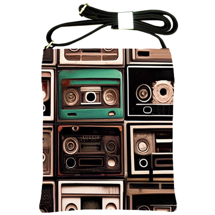 Retro Electronics Old Antiques Texture Wallpaper Vintage Cassette Tapes Retrospective Shoulder Sling Bag