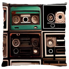 Retro Electronics Old Antiques Texture Wallpaper Vintage Cassette Tapes Retrospective Large Premium Plush Fleece Cushion Case (two Sides) by Grandong