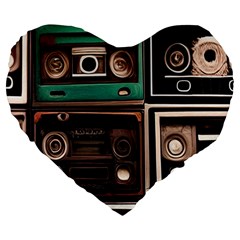 Retro Electronics Old Antiques Texture Wallpaper Vintage Cassette Tapes Retrospective Large 19  Premium Flano Heart Shape Cushions by Grandong