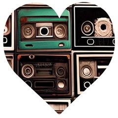 Retro Electronics Old Antiques Texture Wallpaper Vintage Cassette Tapes Retrospective Wooden Puzzle Heart by Grandong