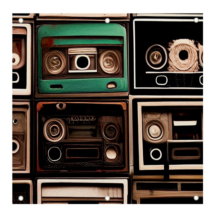 Retro Electronics Old Antiques Texture Wallpaper Vintage Cassette Tapes Retrospective Banner and Sign 4  x 4 