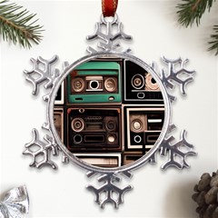 Retro Electronics Old Antiques Texture Wallpaper Vintage Cassette Tapes Retrospective Metal Large Snowflake Ornament by Grandong