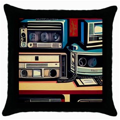 Radios Tech Technology Music Vintage Antique Old Throw Pillow Case (black) by Grandong